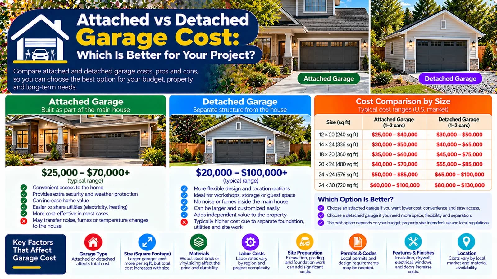 Attached vs Detached Garage Cost: Which Is Better for Your Project? — HomeCostNest cost guide feature image