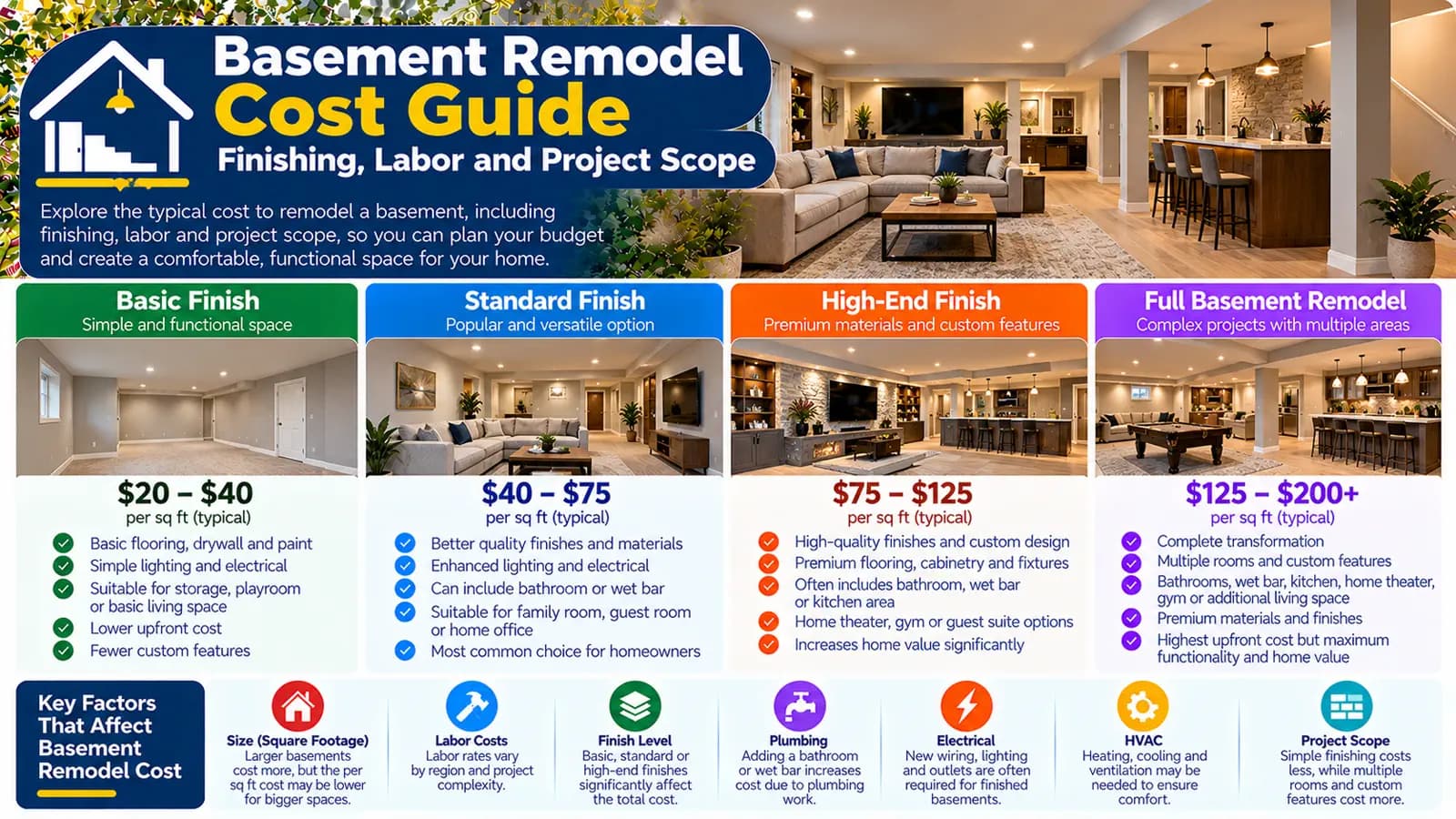 Basement Remodel Cost Guide: Finishing, Labor and Project Scope — HomeCostNest cost guide feature image