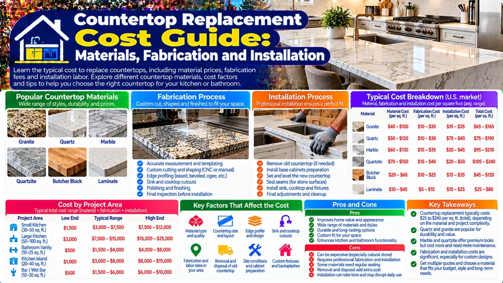Countertop Replacement Cost Guide: Materials, Fabrication and Installation — HomeCostNest cost guide feature image