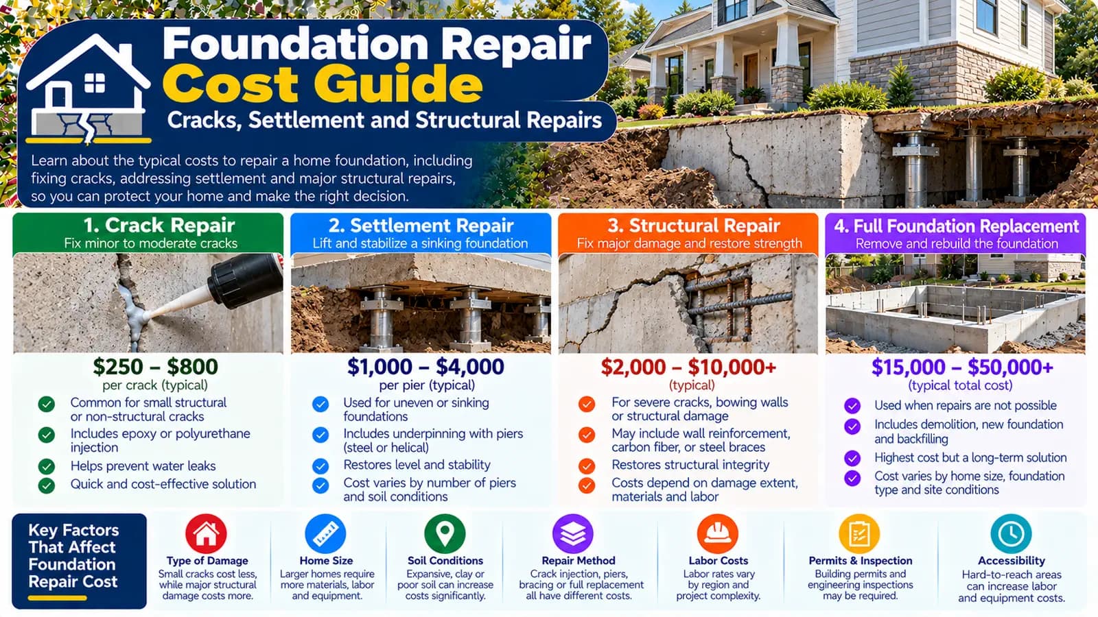 Foundation Repair Cost Guide: Cracks, Settlement and Structural Repairs — HomeCostNest cost guide feature image