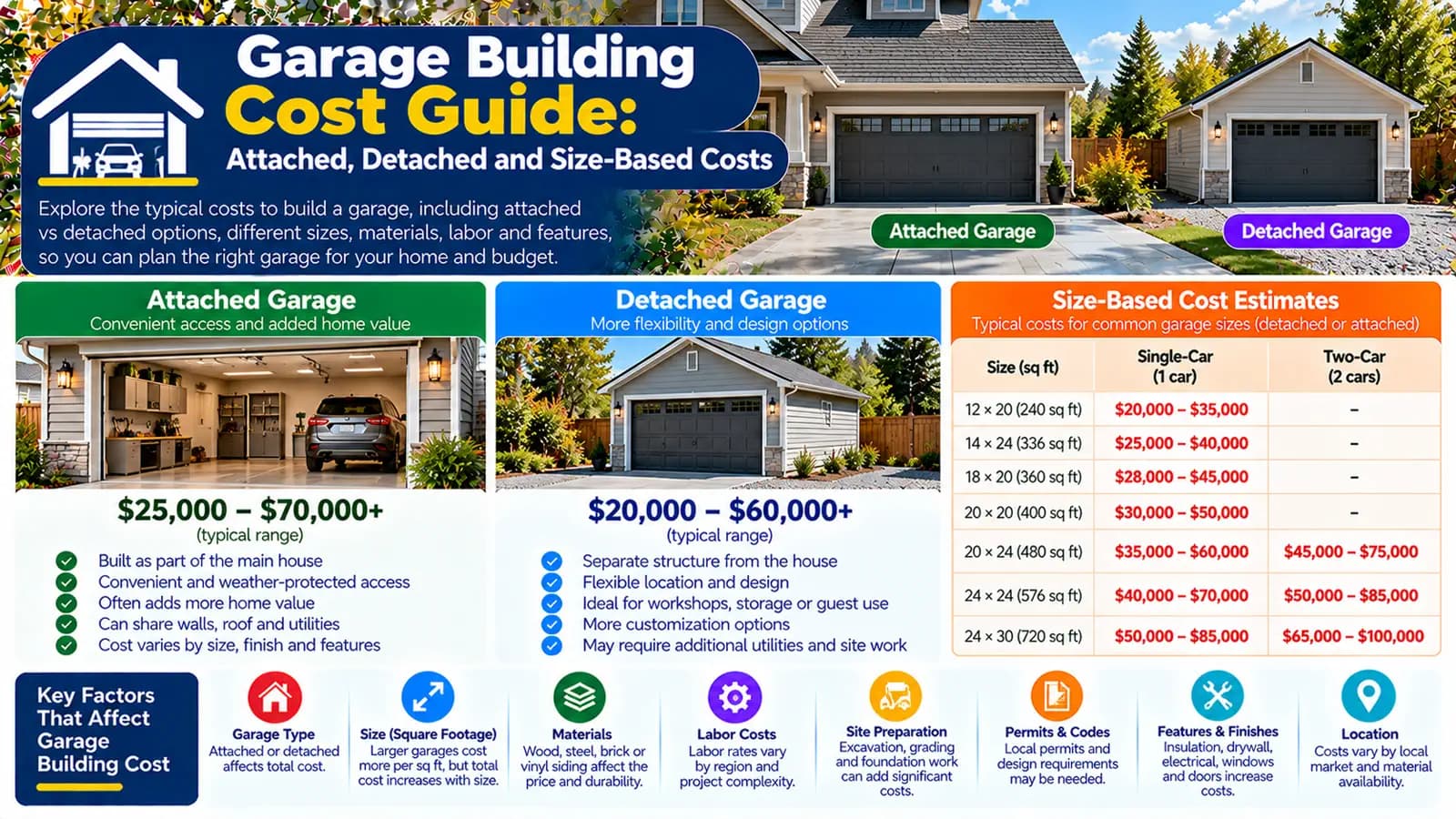 Garage Building Cost Guide: Attached, Detached and Size-Based Costs — HomeCostNest cost guide feature image