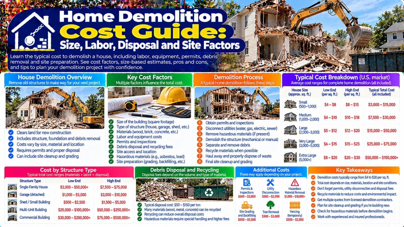 Home Demolition Cost Guide: Size, Labor, Disposal and Site Factors — HomeCostNest cost guide feature image