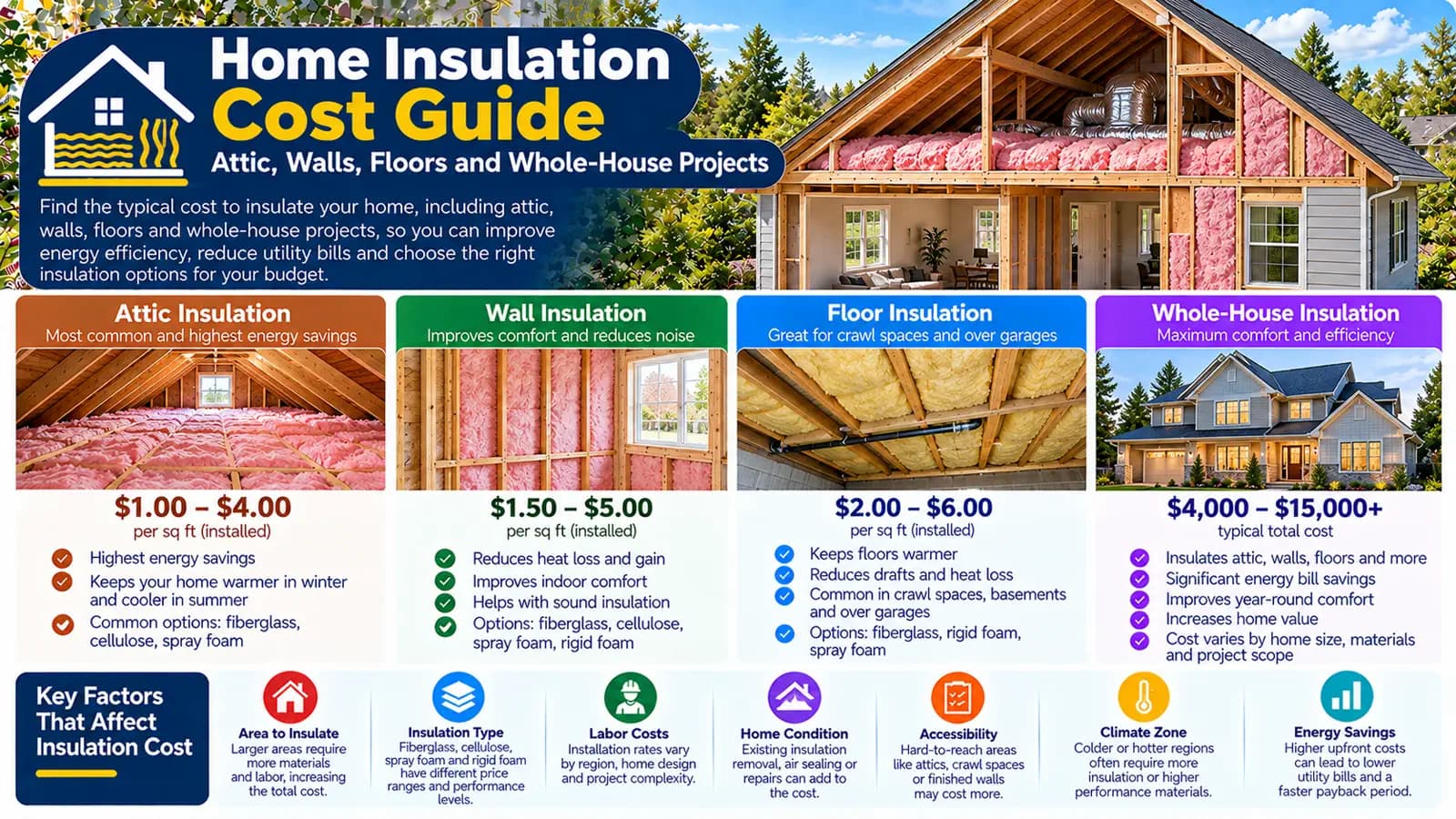 Home Insulation Cost Guide: Attic, Walls, Floors and Whole-House Projects — HomeCostNest cost guide feature image