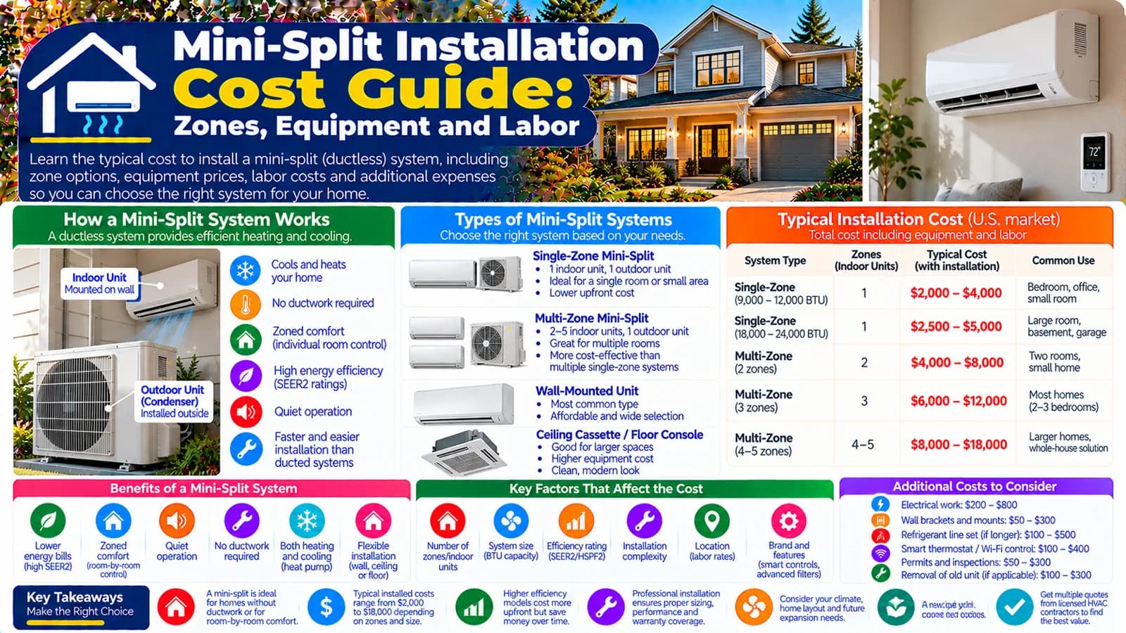 Mini-Split Installation Cost Guide: Zones, Equipment and Labor — HomeCostNest cost guide feature image