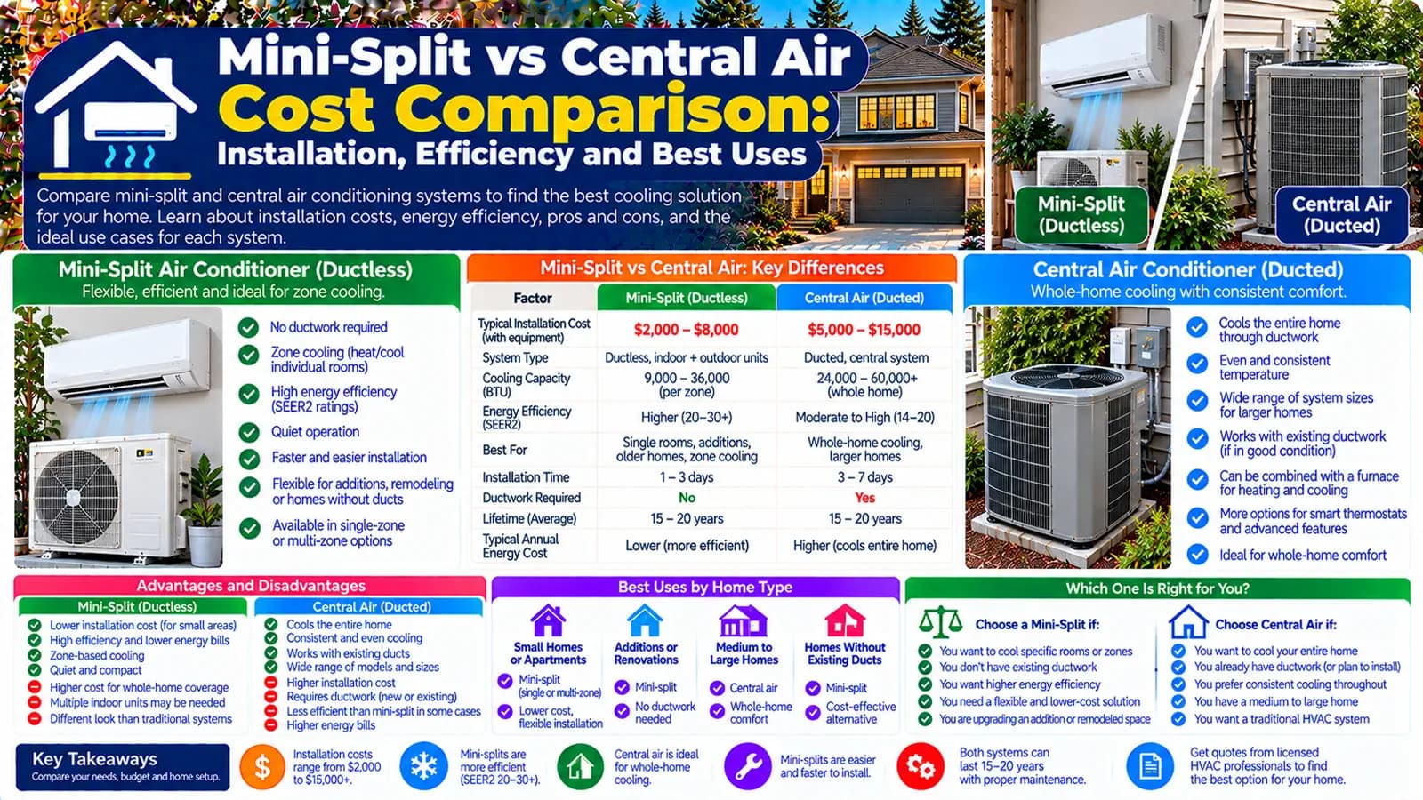Mini-Split vs Central Air Cost: Installation, Efficiency and Best Uses — HomeCostNest cost guide feature image