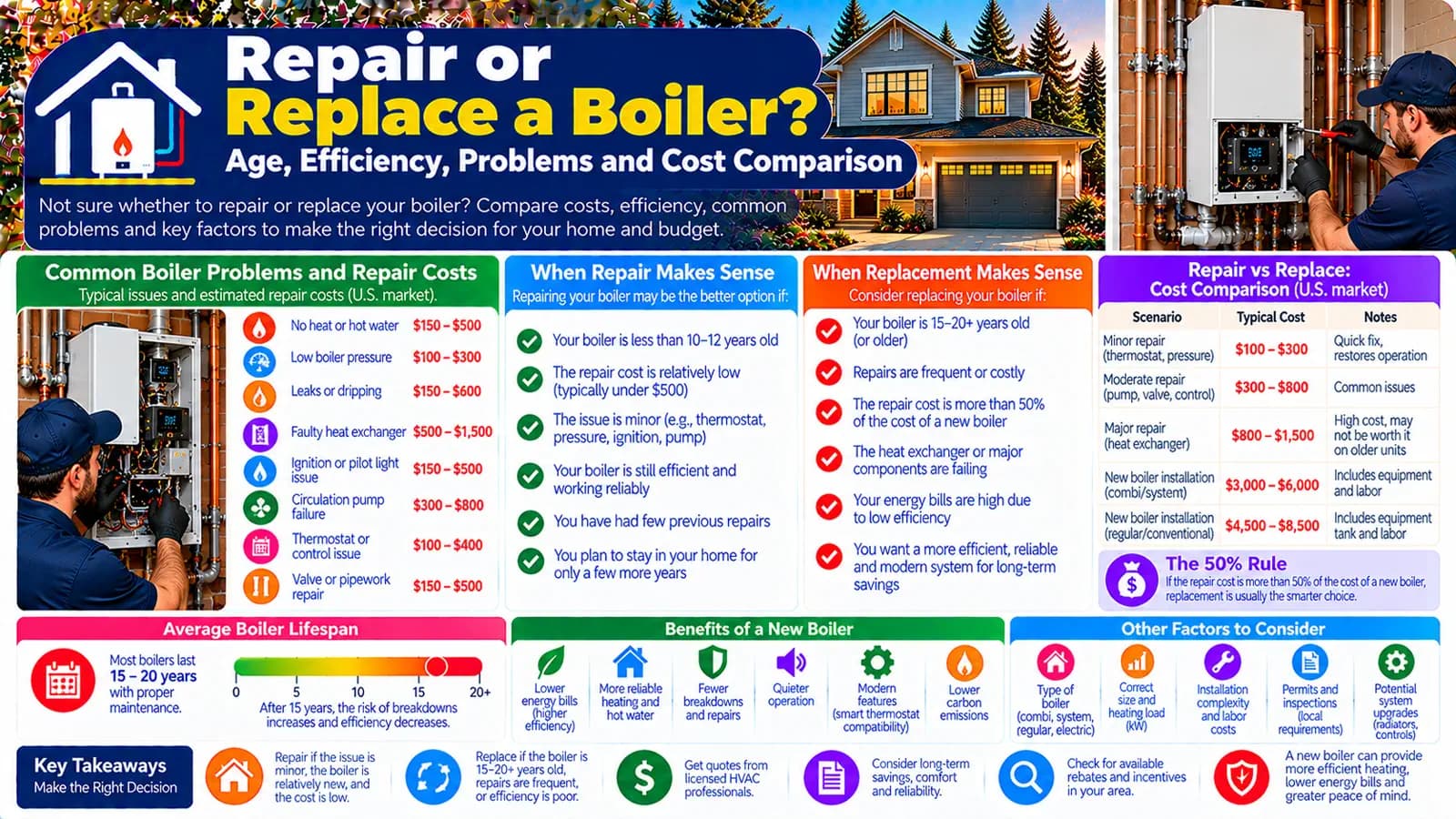 Repair or Replace a Boiler? Age, Efficiency, Problems and Cost Comparison — HomeCostNest cost guide feature image