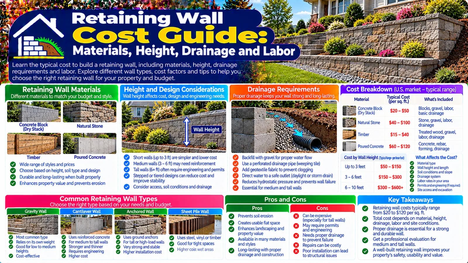 Retaining Wall Cost Guide: Materials, Height, Drainage and Labor — HomeCostNest cost guide feature image