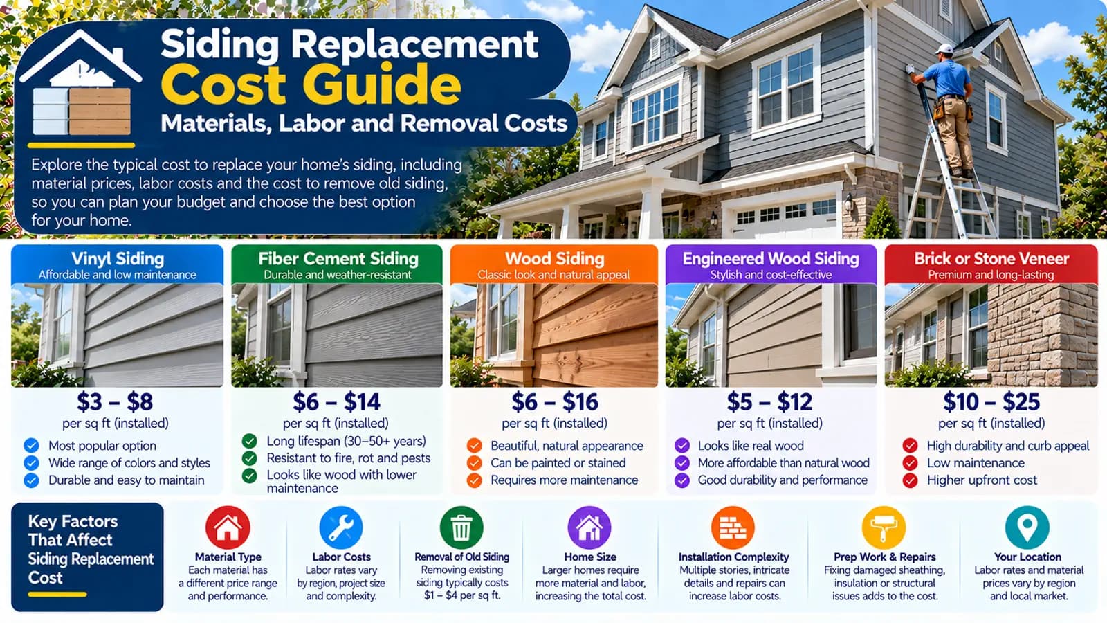 Siding Replacement Cost Guide: Materials, Labor and Removal Costs — HomeCostNest cost guide feature image