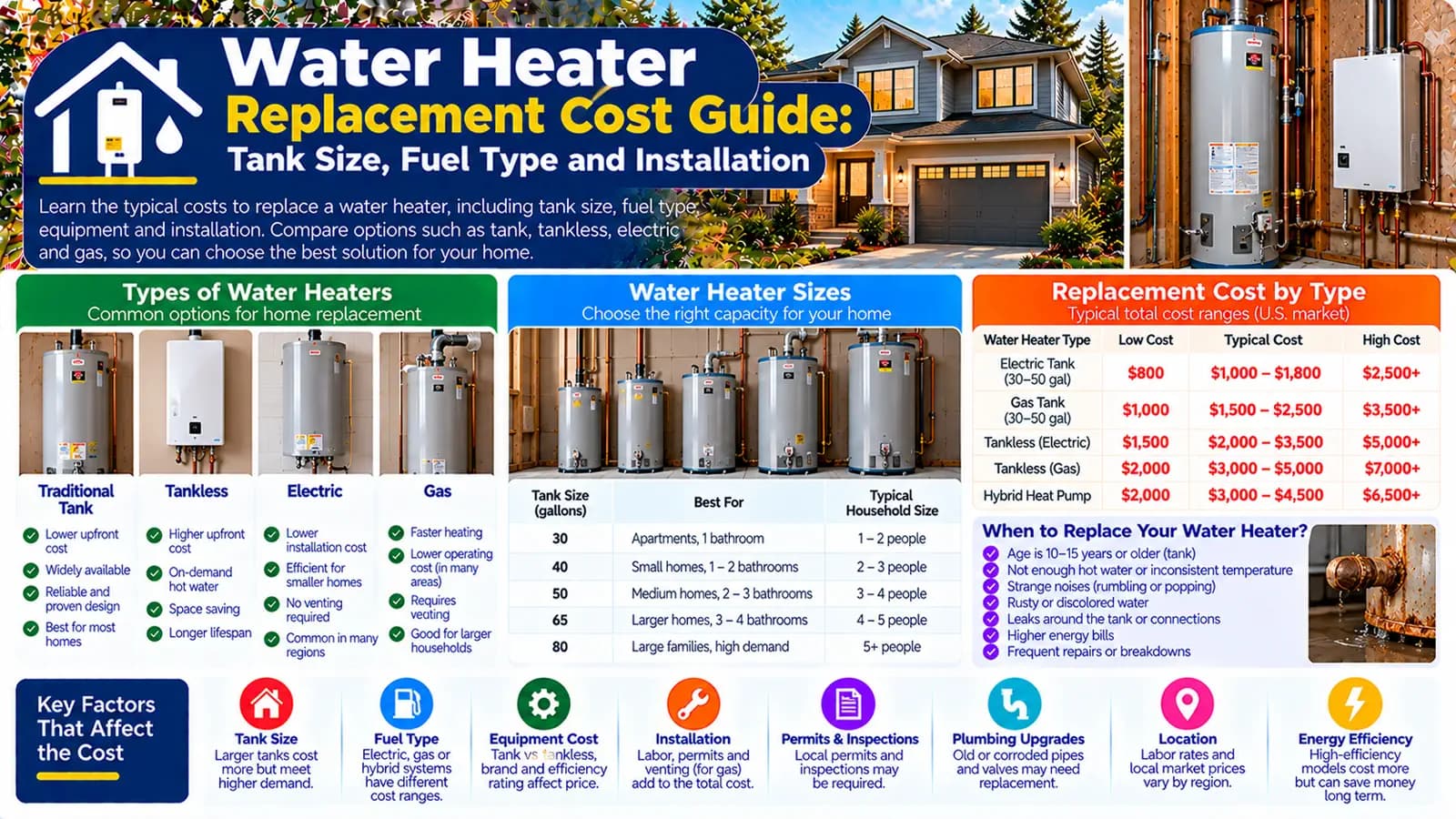 Water Heater Replacement Cost Guide: Tank Size, Fuel Type and Installation — HomeCostNest cost guide feature image