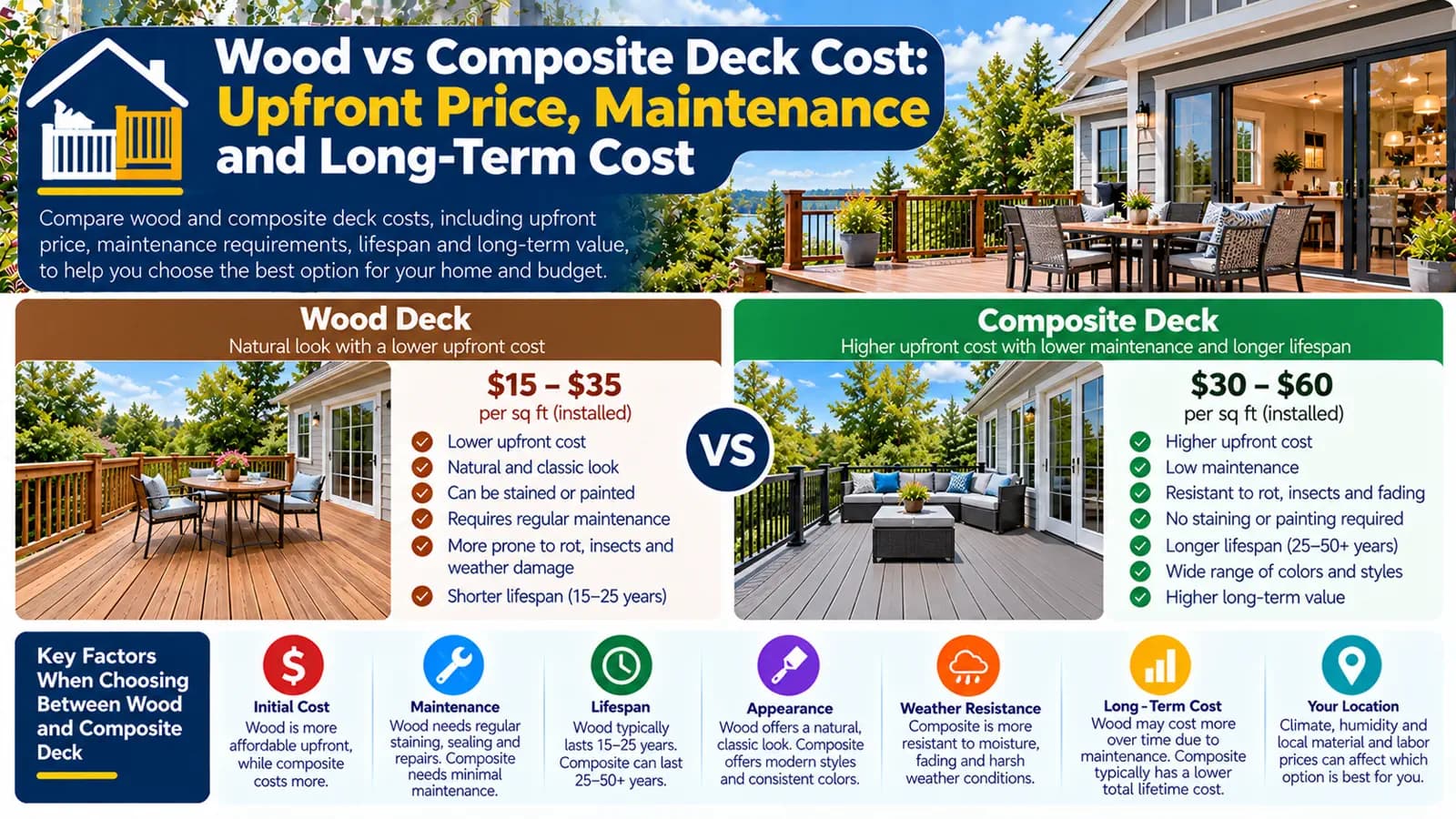 Wood vs Composite Deck Cost: Upfront Price, Maintenance and Long-Term Cost — HomeCostNest cost guide feature image