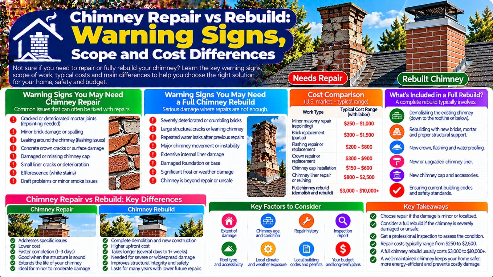 Chimney Repair vs Rebuild: Warning Signs, Scope and Cost Differences — HomeCostNest cost guide feature image