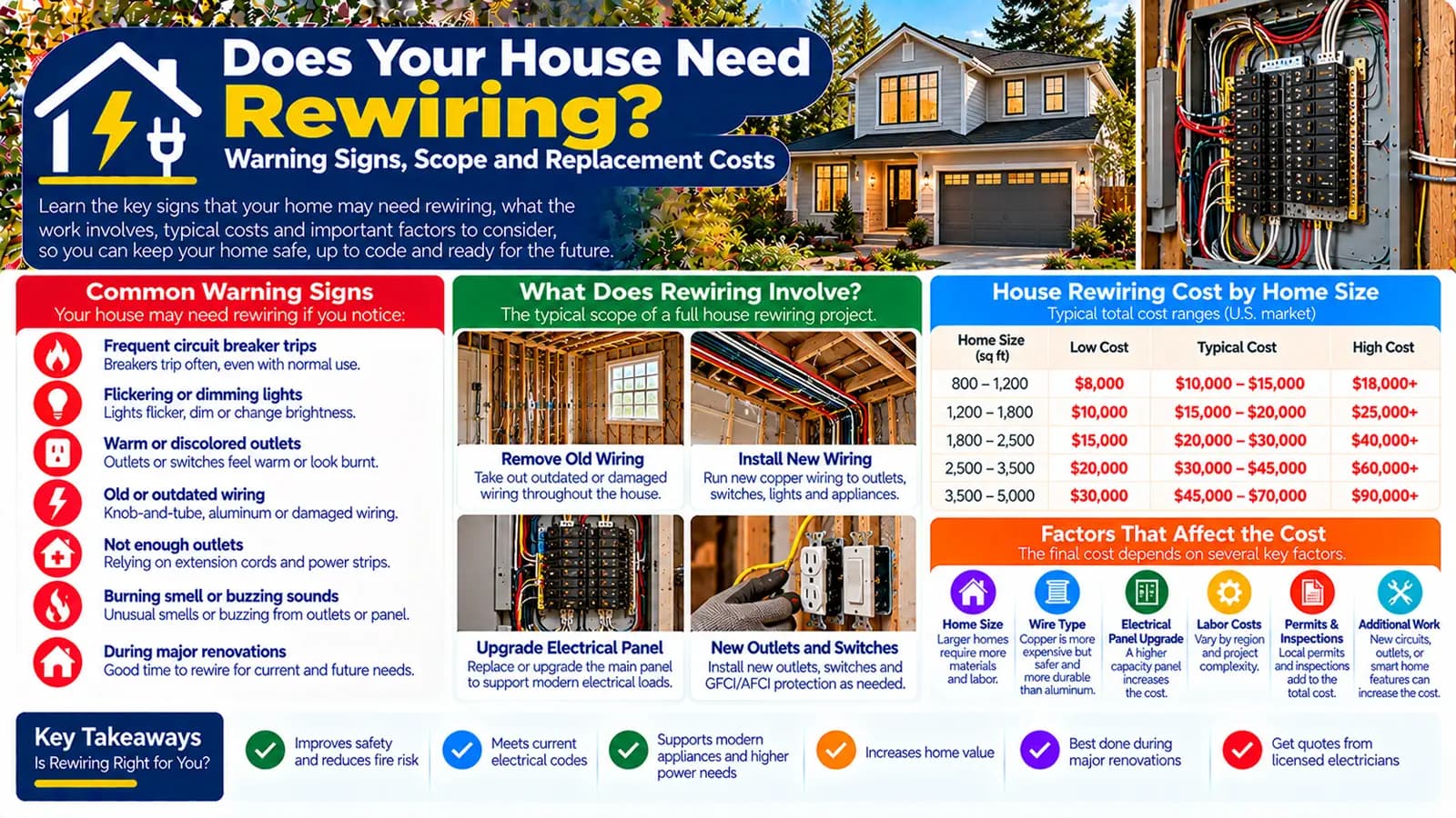Does Your House Need Rewiring? Warning Signs, Scope and Replacement Costs — HomeCostNest cost guide feature image