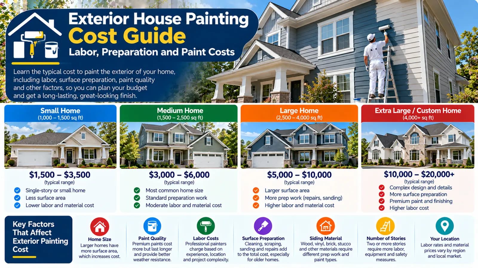 Exterior House Painting Cost Guide: Labor, Preparation and Paint Costs — HomeCostNest cost guide feature image