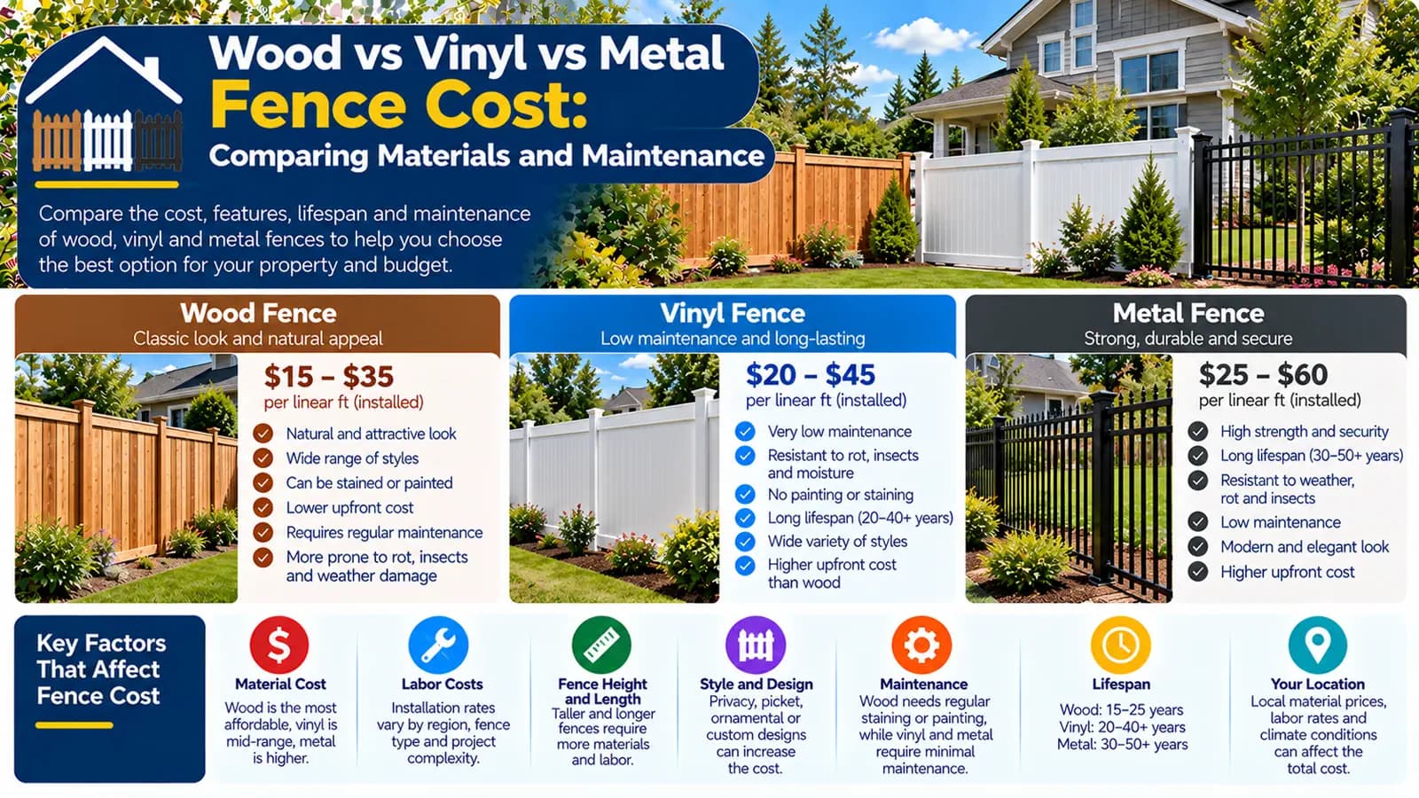 Fence Installation Cost Guide: Materials, Labor and Property Size — HomeCostNest cost guide feature image