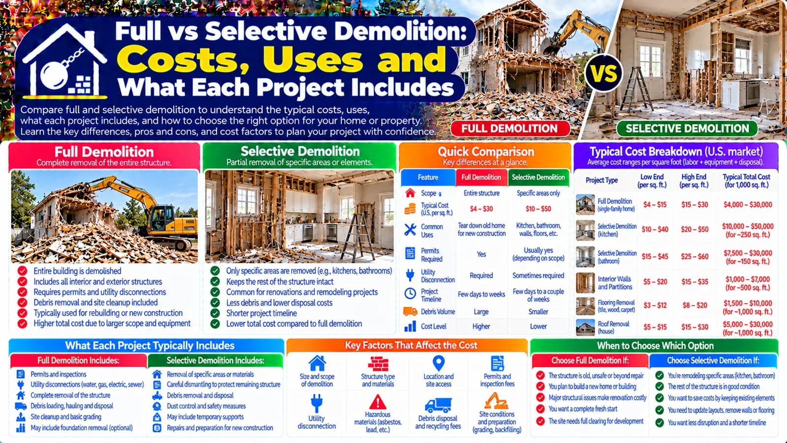 Full vs Selective Demolition: Costs, Uses and What Each Project Includes — HomeCostNest cost guide feature image