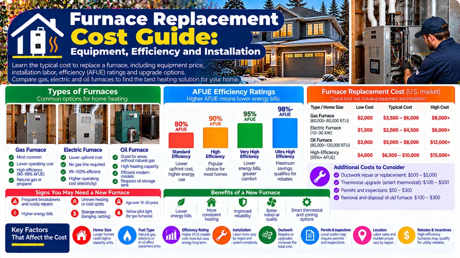 Furnace Replacement Cost Guide: Equipment, Efficiency and Installation — HomeCostNest cost guide feature image
