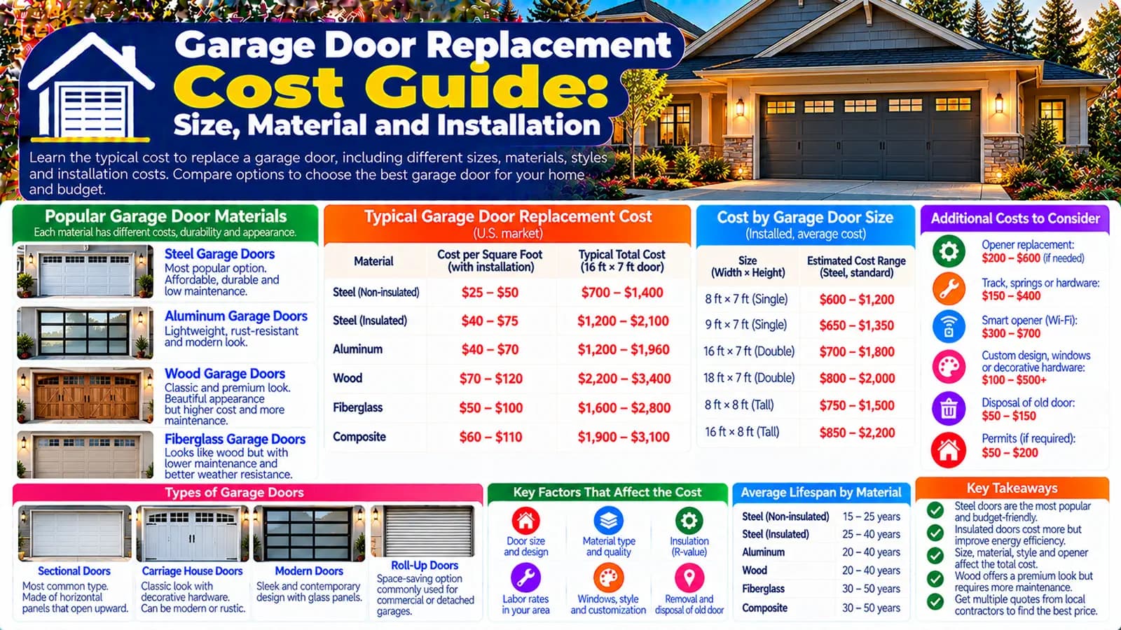 Garage Door Replacement Cost Guide: Size, Material and Installation — HomeCostNest cost guide feature image