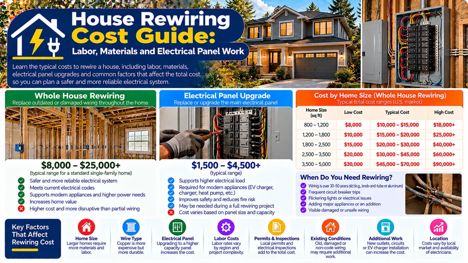House Rewiring Cost Guide: Labor, Materials and Electrical Panel Work — HomeCostNest cost guide feature image