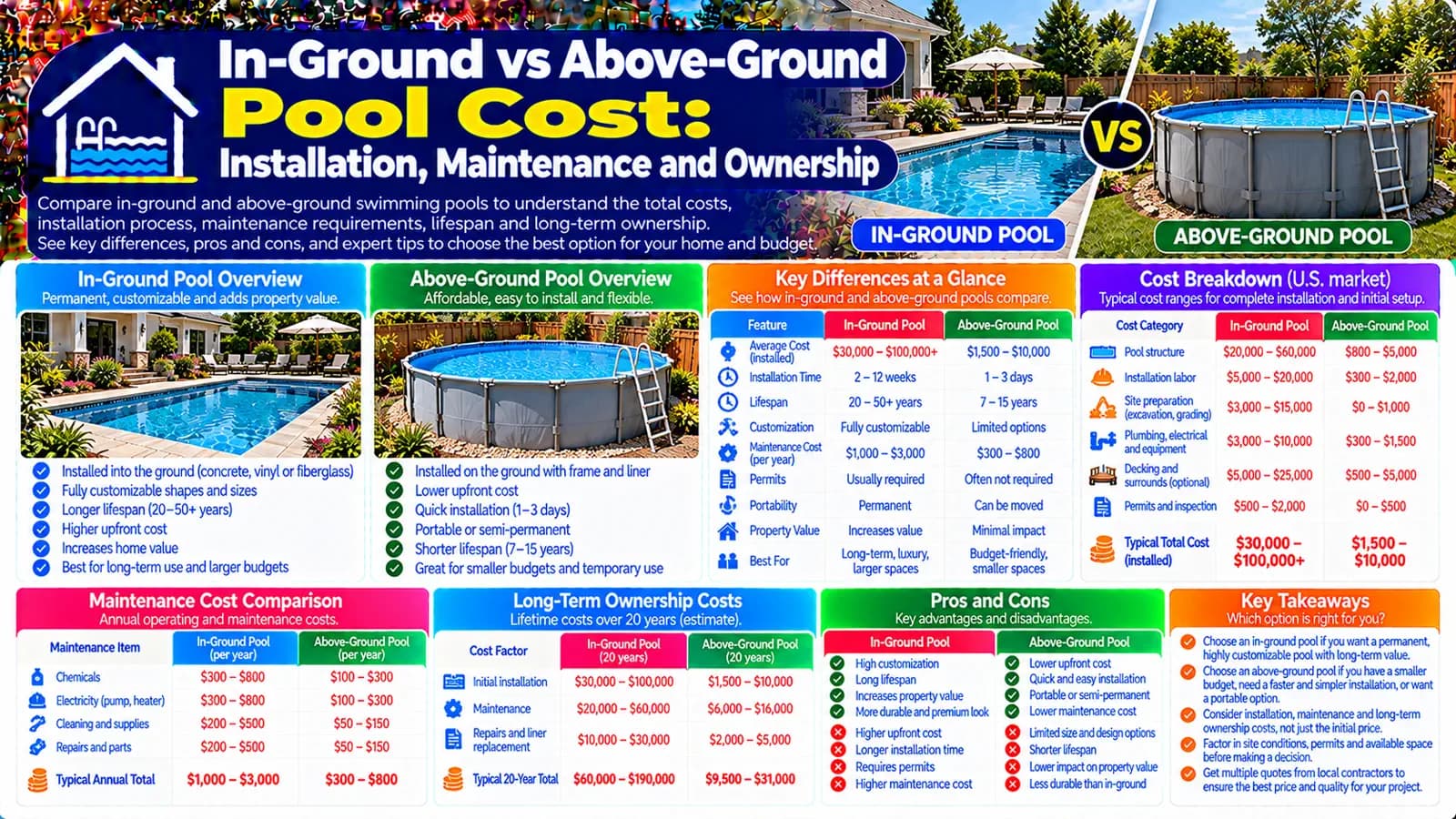 In-Ground vs Above-Ground Pool Cost: Installation, Maintenance and Ownership — HomeCostNest cost guide feature image