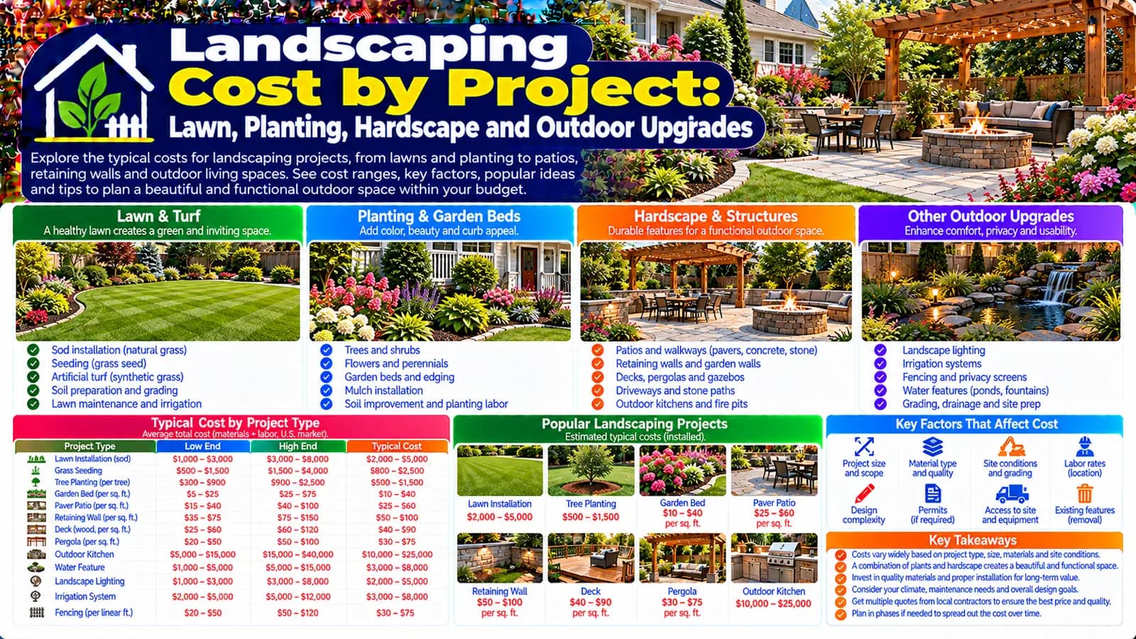 Landscaping Cost by Project: Lawn, Planting, Hardscape and Outdoor Upgrades — HomeCostNest cost guide feature image