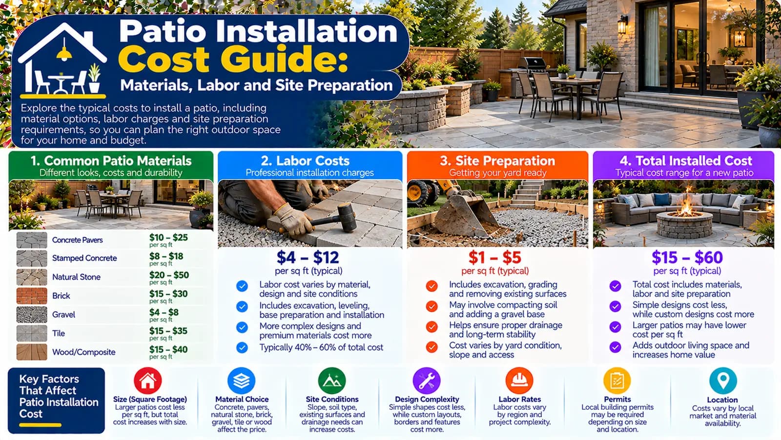 Patio Installation Cost Guide: Materials, Labor and Site Preparation — HomeCostNest cost guide feature image