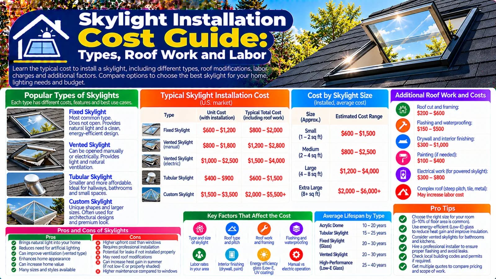 Skylight Installation Cost Guide: Types, Roof Work and Labor — HomeCostNest cost guide feature image