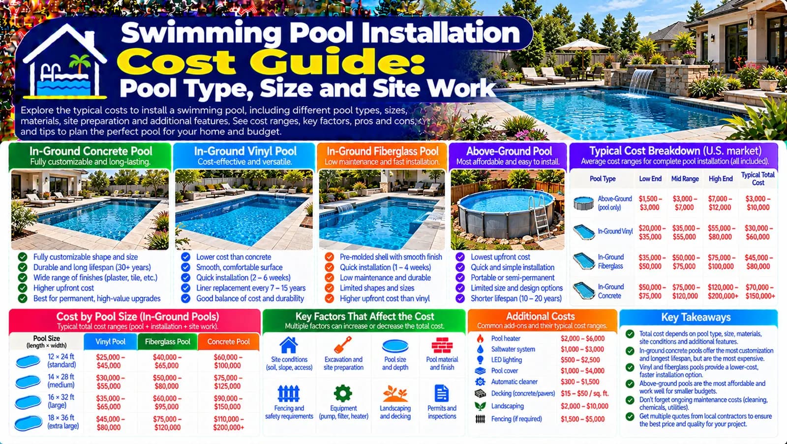 Swimming Pool Installation Cost Guide: Pool Type, Size and Site Work — HomeCostNest cost guide feature image