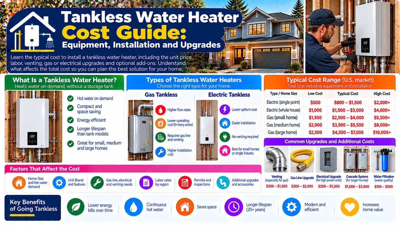 Tankless Water Heater Cost Guide: Equipment, Installation and Upgrades — HomeCostNest cost guide feature image