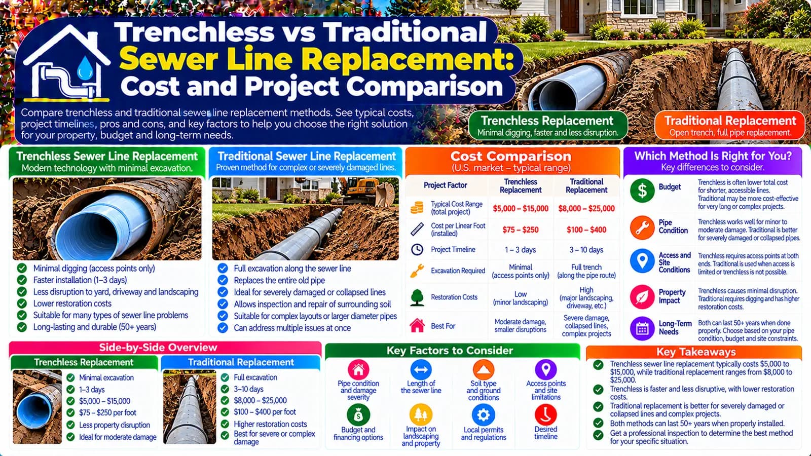 Trenchless vs Traditional Sewer Line Replacement: Cost and Project Comparison — HomeCostNest cost guide feature image