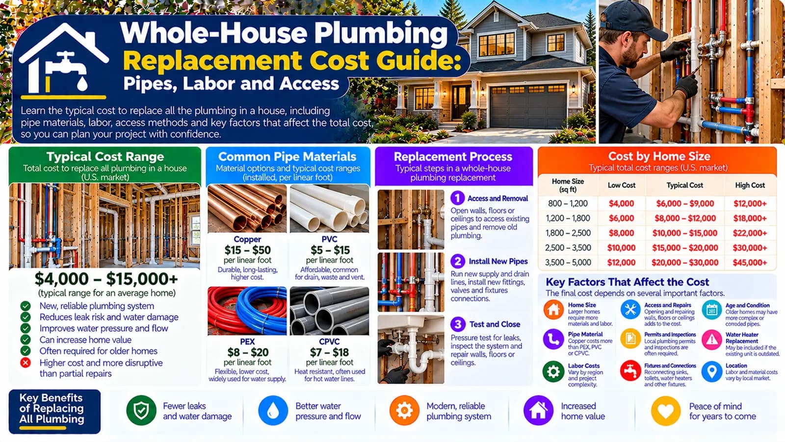 Whole-House Plumbing Replacement Cost Guide: Pipes, Labor and Access — HomeCostNest cost guide feature image